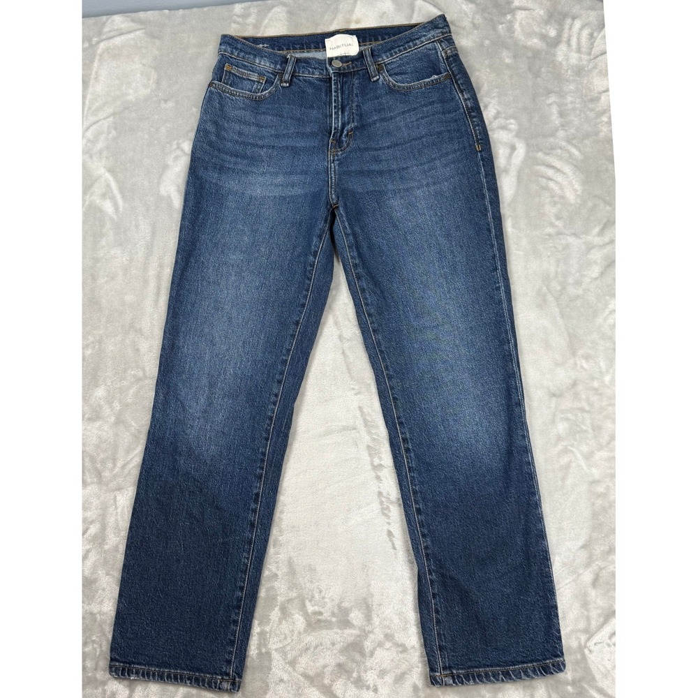 Habitual Lennox Straight Leg High Rise Jeans Deep River Wash Blue Denim 6/28